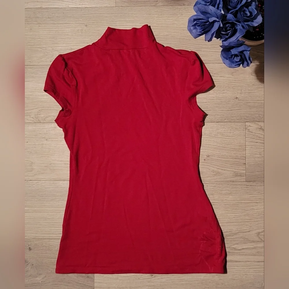 Express Red Cap Sleeve Turtleneck Blouse, Women's Small (S) - Picture 10 of 11